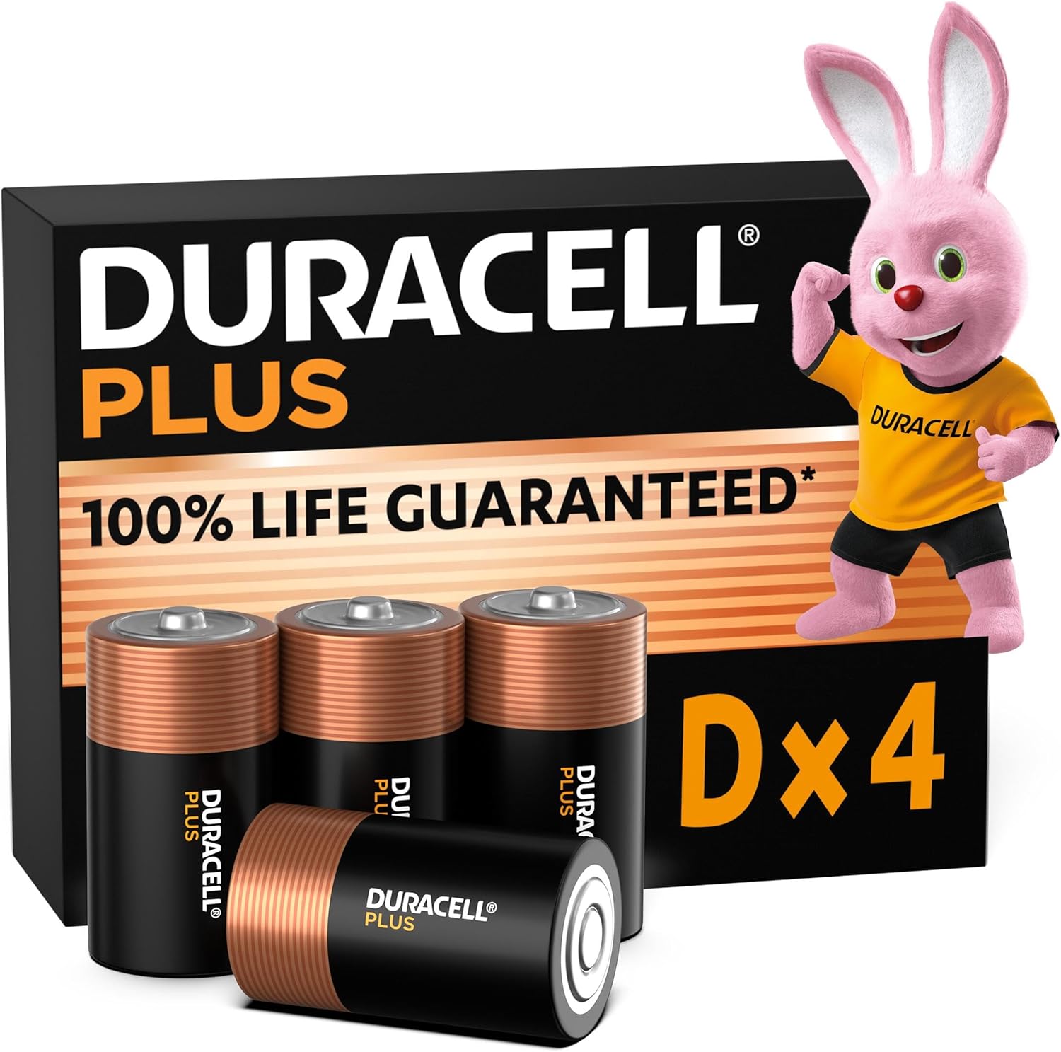 Duracell Plus D Pilas Alcalinas (Paquete de 4)